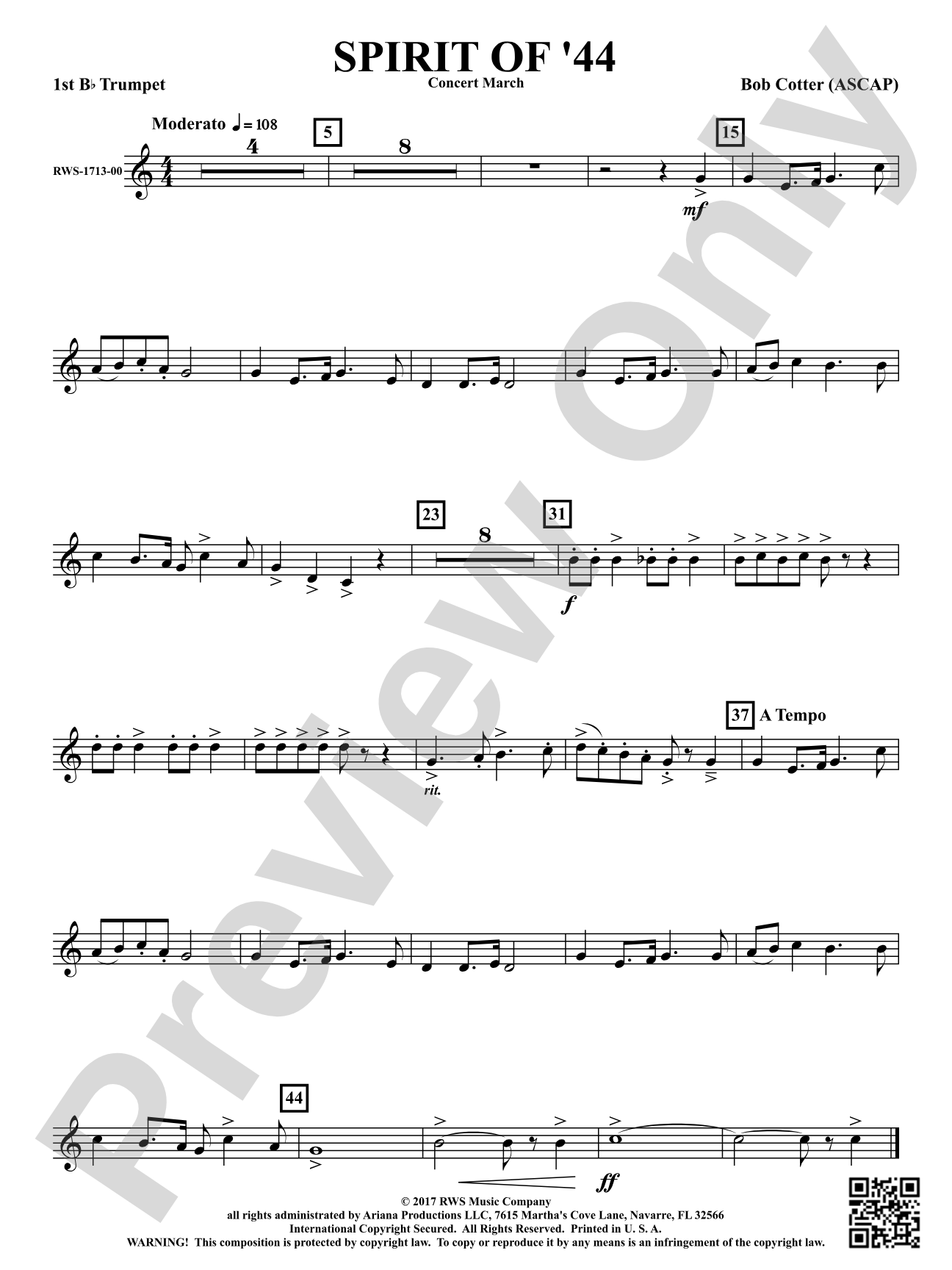 Spirit Of '44 - Concert March: 1st B-flat Trumpet