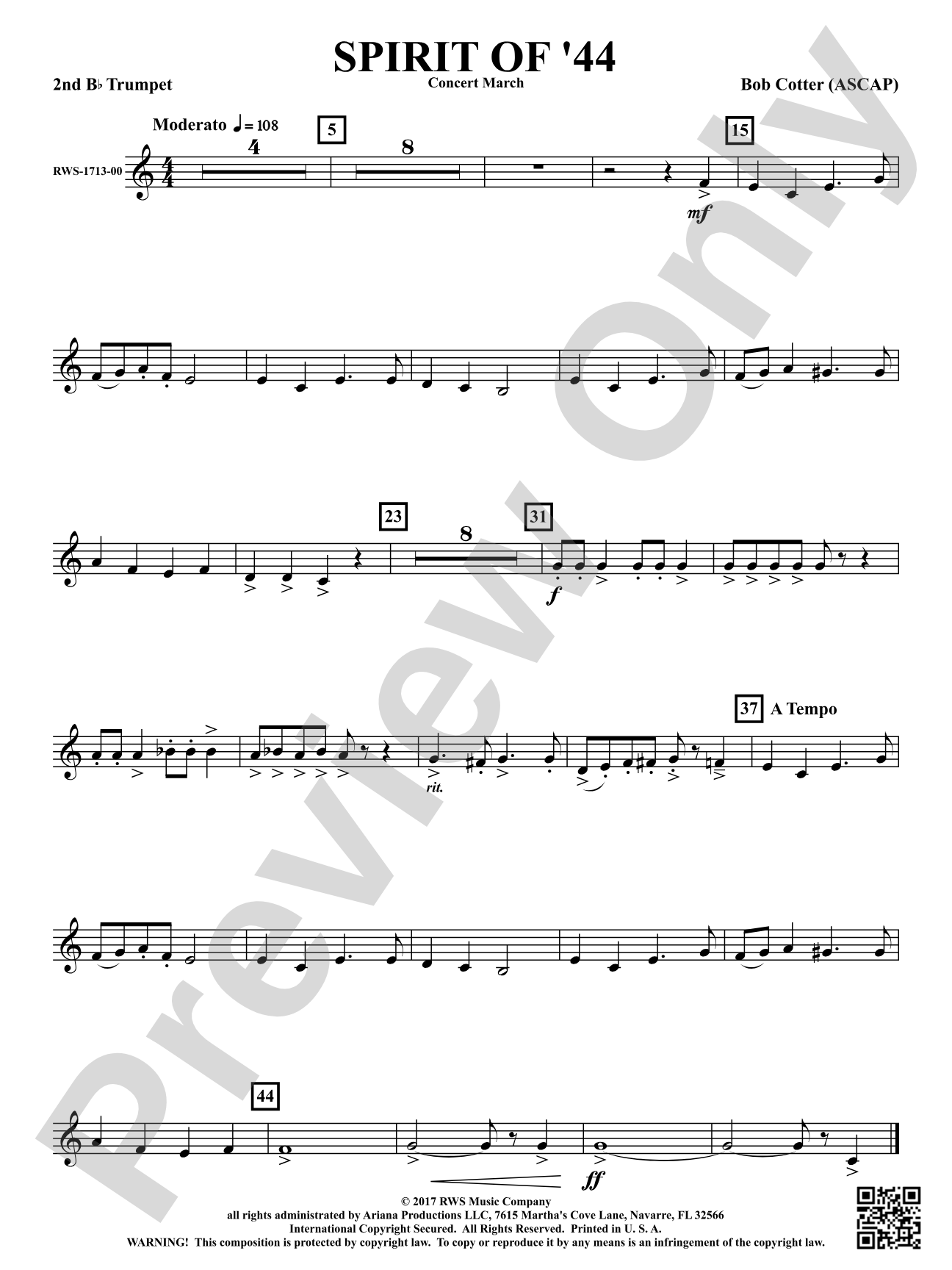 Spirit Of '44 - Concert March: 2nd B-flat Trumpet