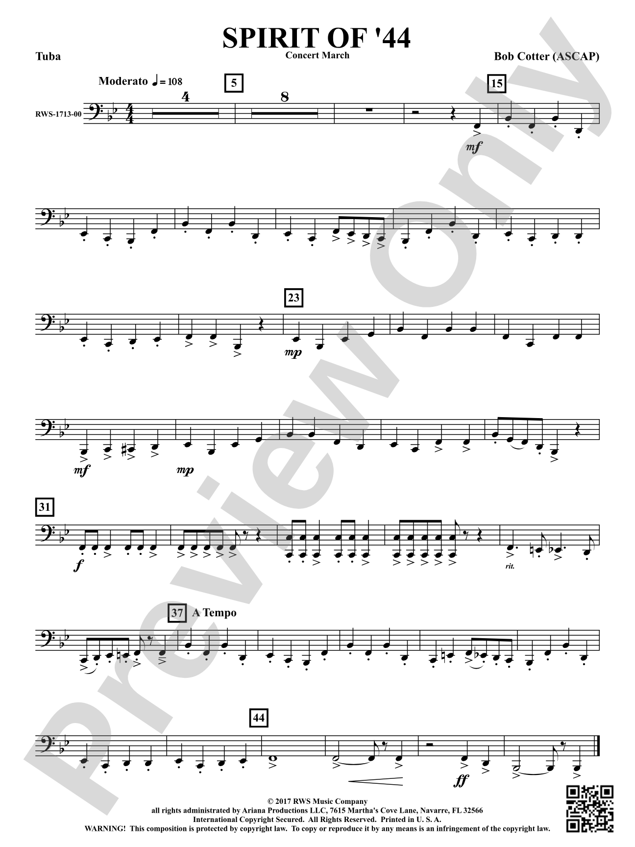 Spirit Of '44 - Concert March: Tuba