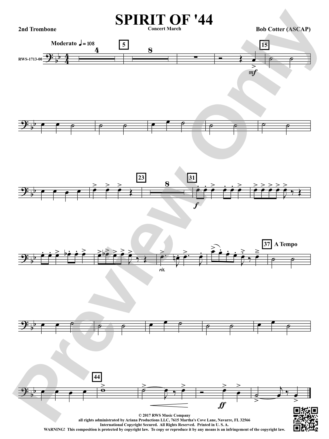 Spirit Of '44 - Concert March: 2nd Trombone