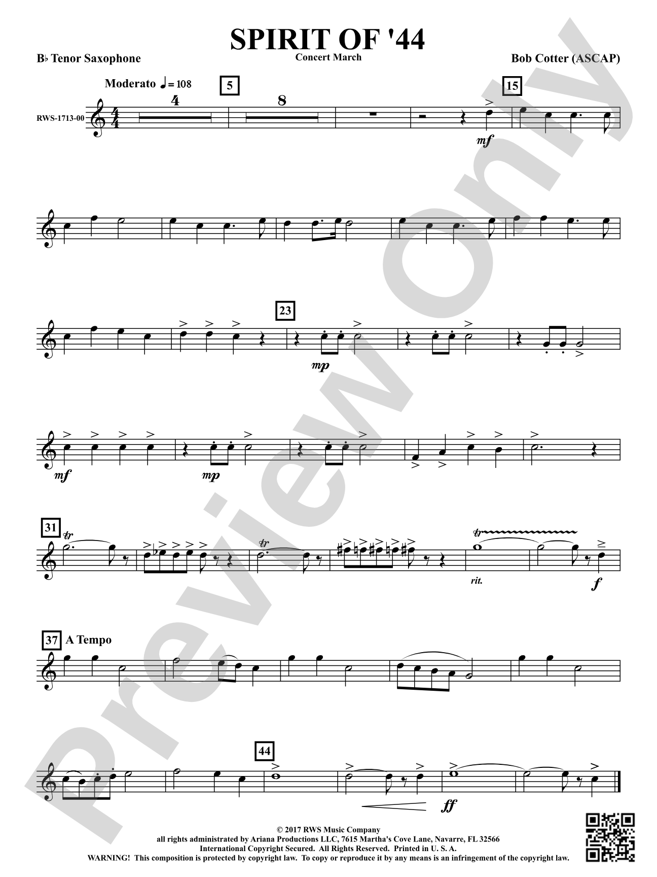 Spirit Of '44 - Concert March: B-flat Tenor Saxophone