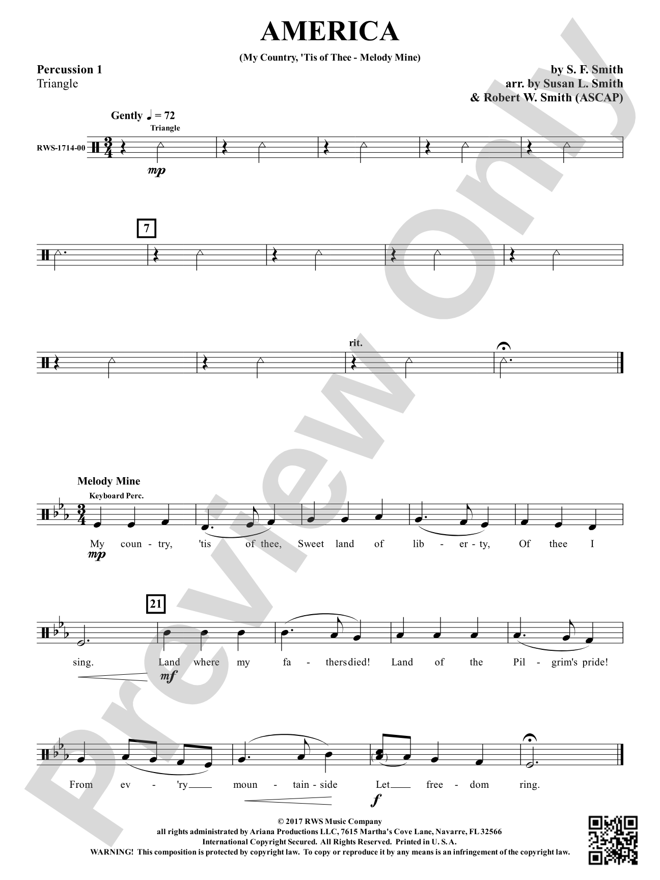 America: My Country 'Tis of Thee - Melody Mine: 1st Percussion