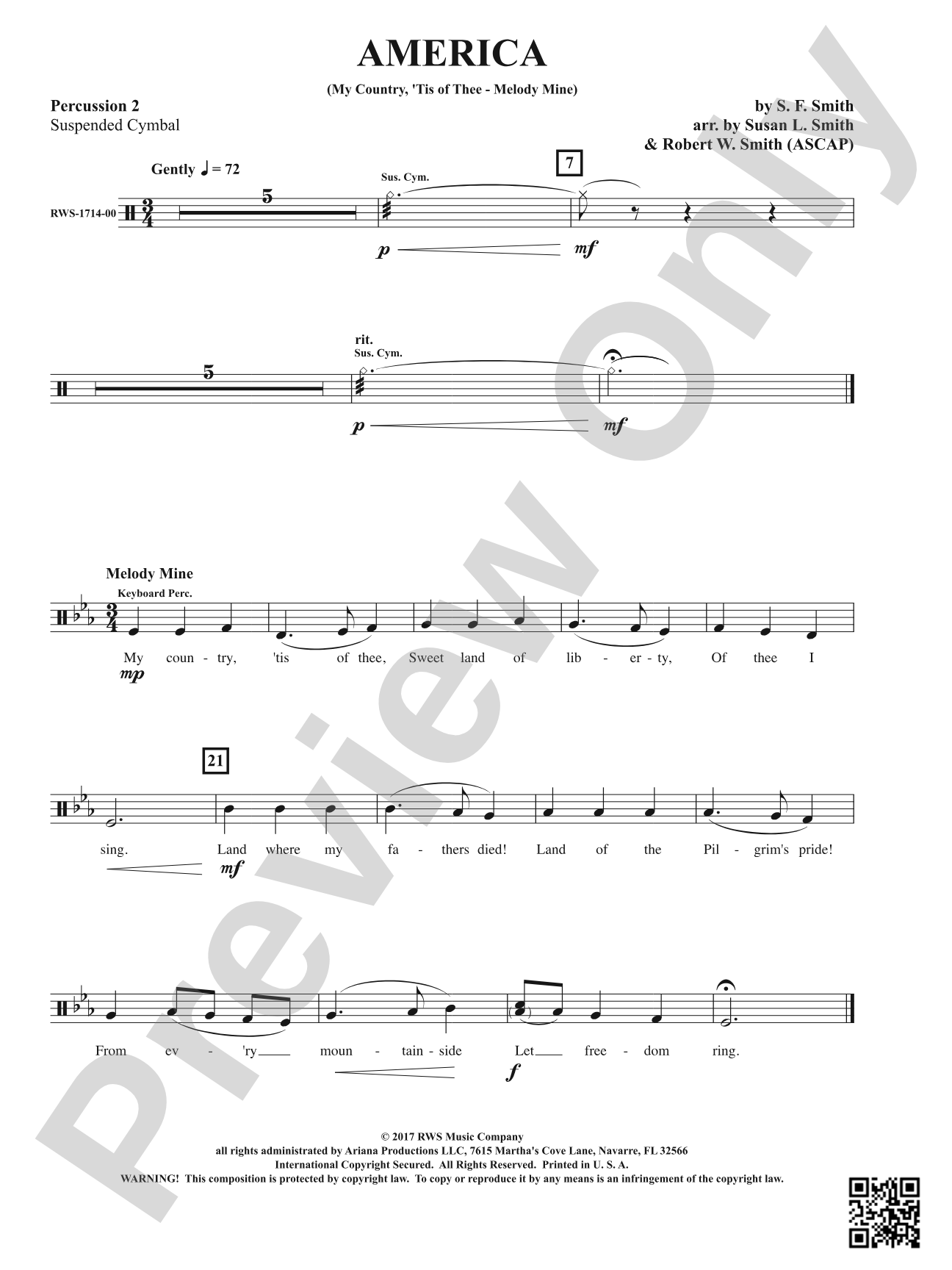 America: My Country 'Tis of Thee - Melody Mine: 2nd Percussion