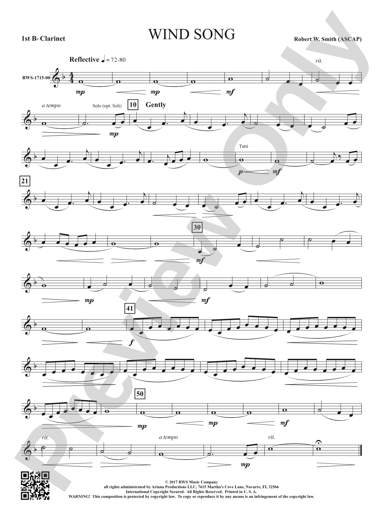 Wind Song: 1st B-flat Clarinet