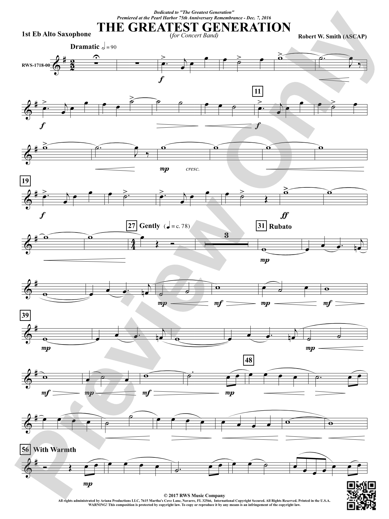 The Greatest Generation - For Concert Band: 1st E-flat Alto Saxophone