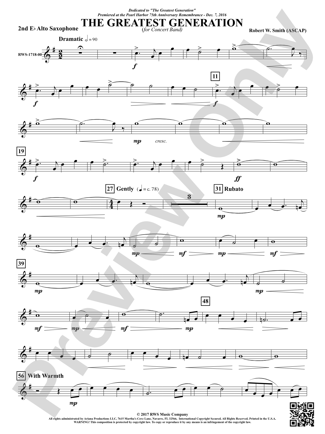 The Greatest Generation - For Concert Band: 2nd E-flat Alto Saxophone