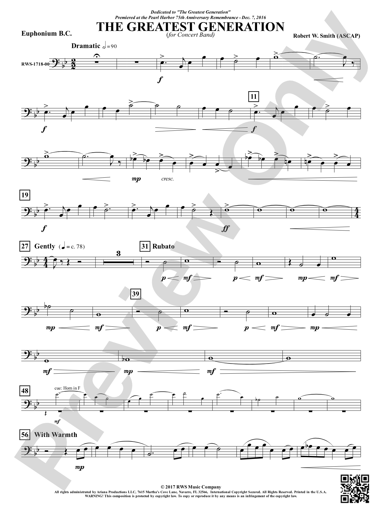 The Greatest Generation - For Concert Band: Baritone B.C.