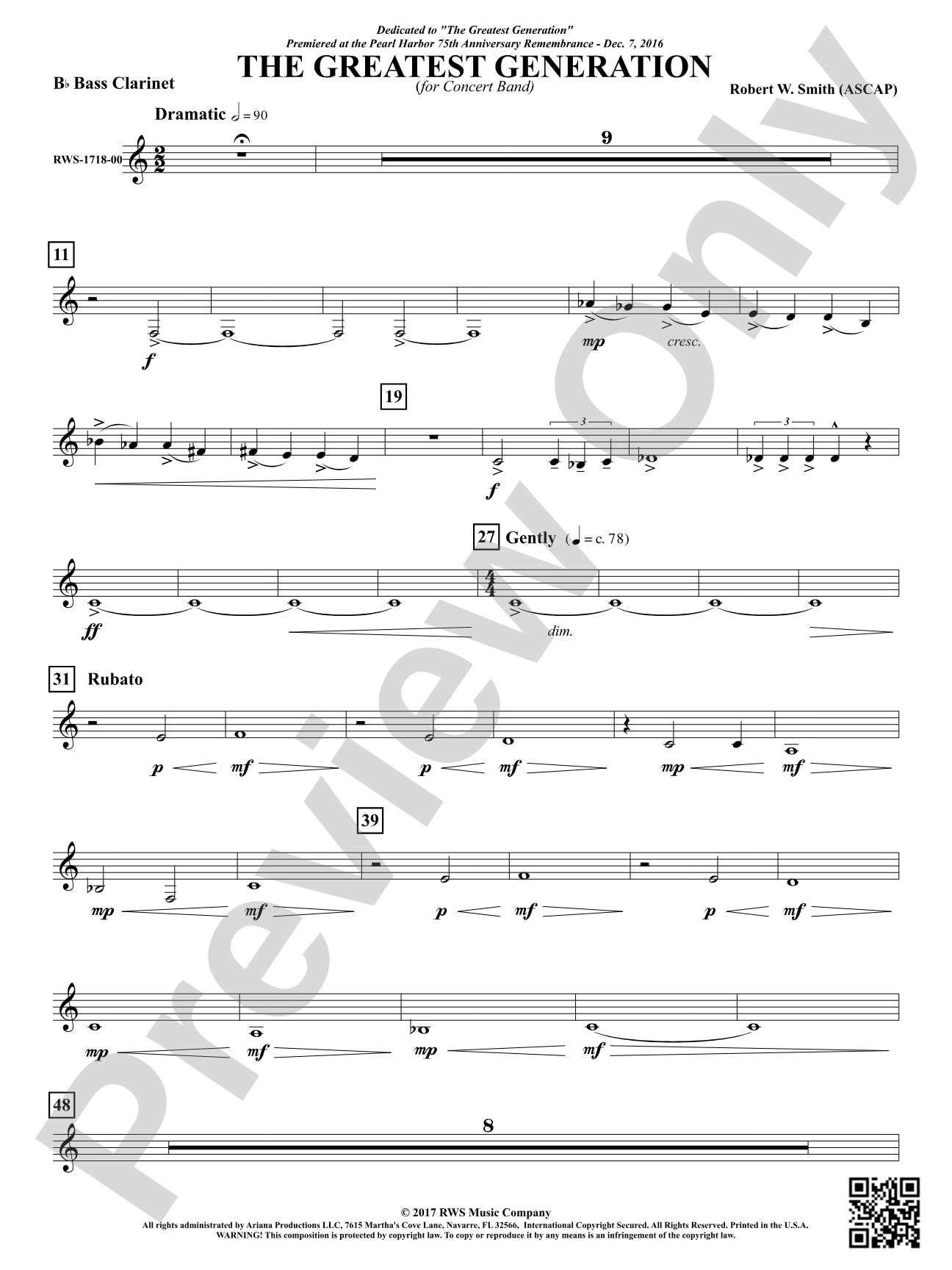 The Greatest Generation - For Concert Band: B-flat Bass Clarinet