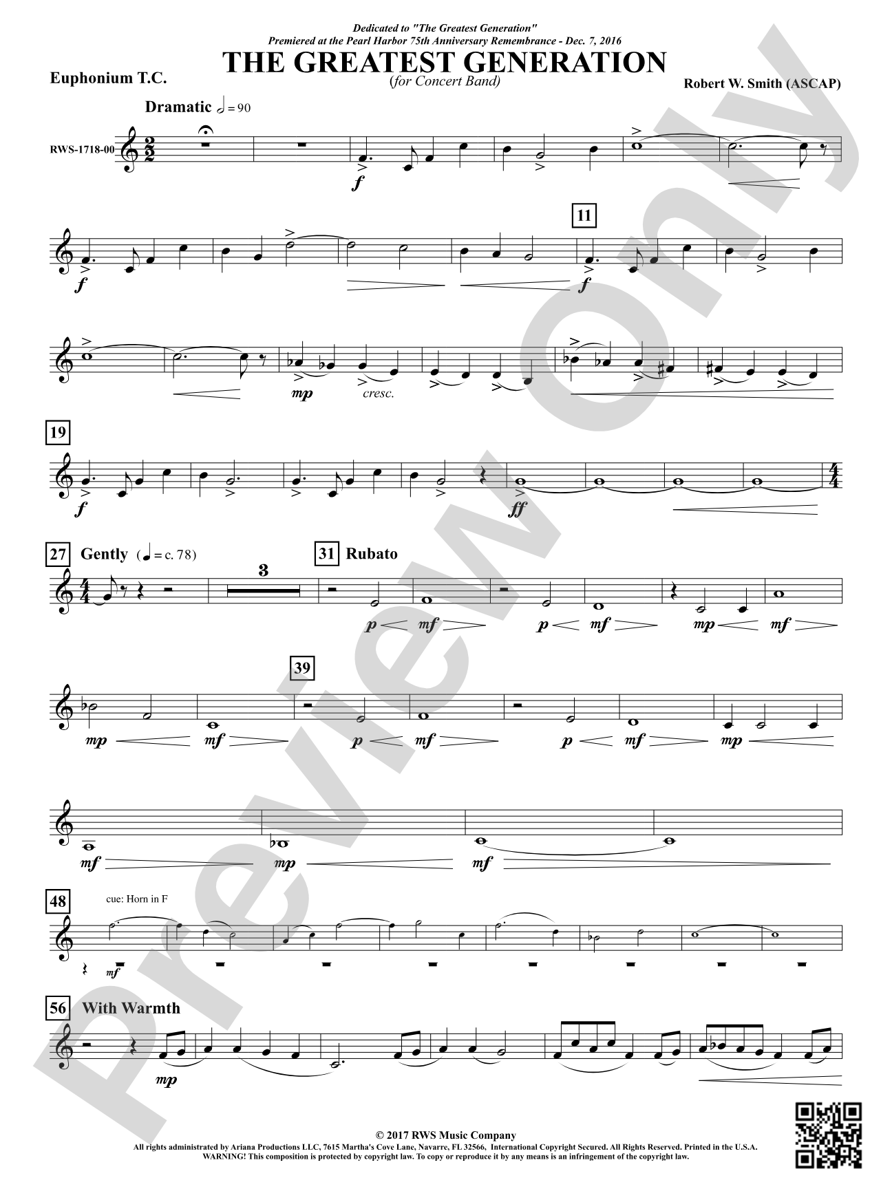 The Greatest Generation - For Concert Band: Baritone T.C.