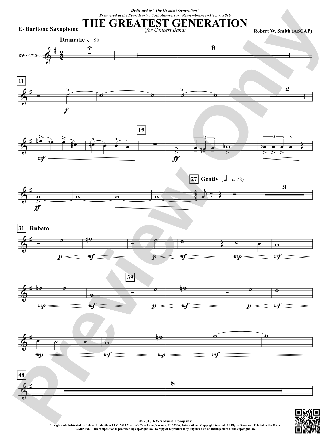 The Greatest Generation - For Concert Band: E-flat Baritone Saxophone