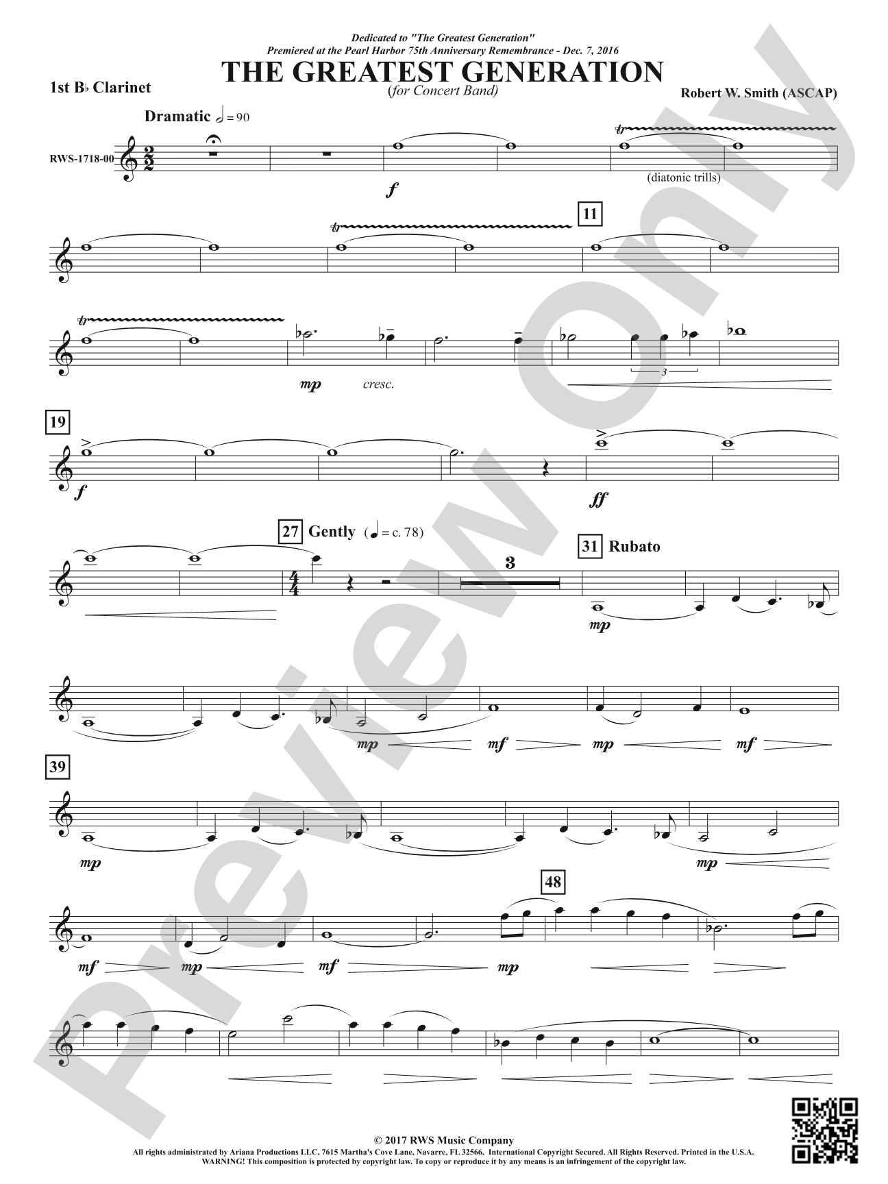 The Greatest Generation - For Concert Band: 1st B-flat Clarinet