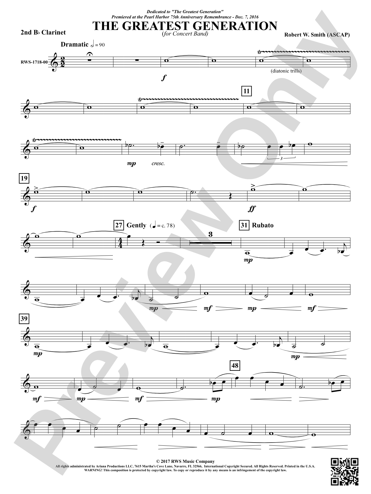 The Greatest Generation - For Concert Band: 2nd B-flat Clarinet