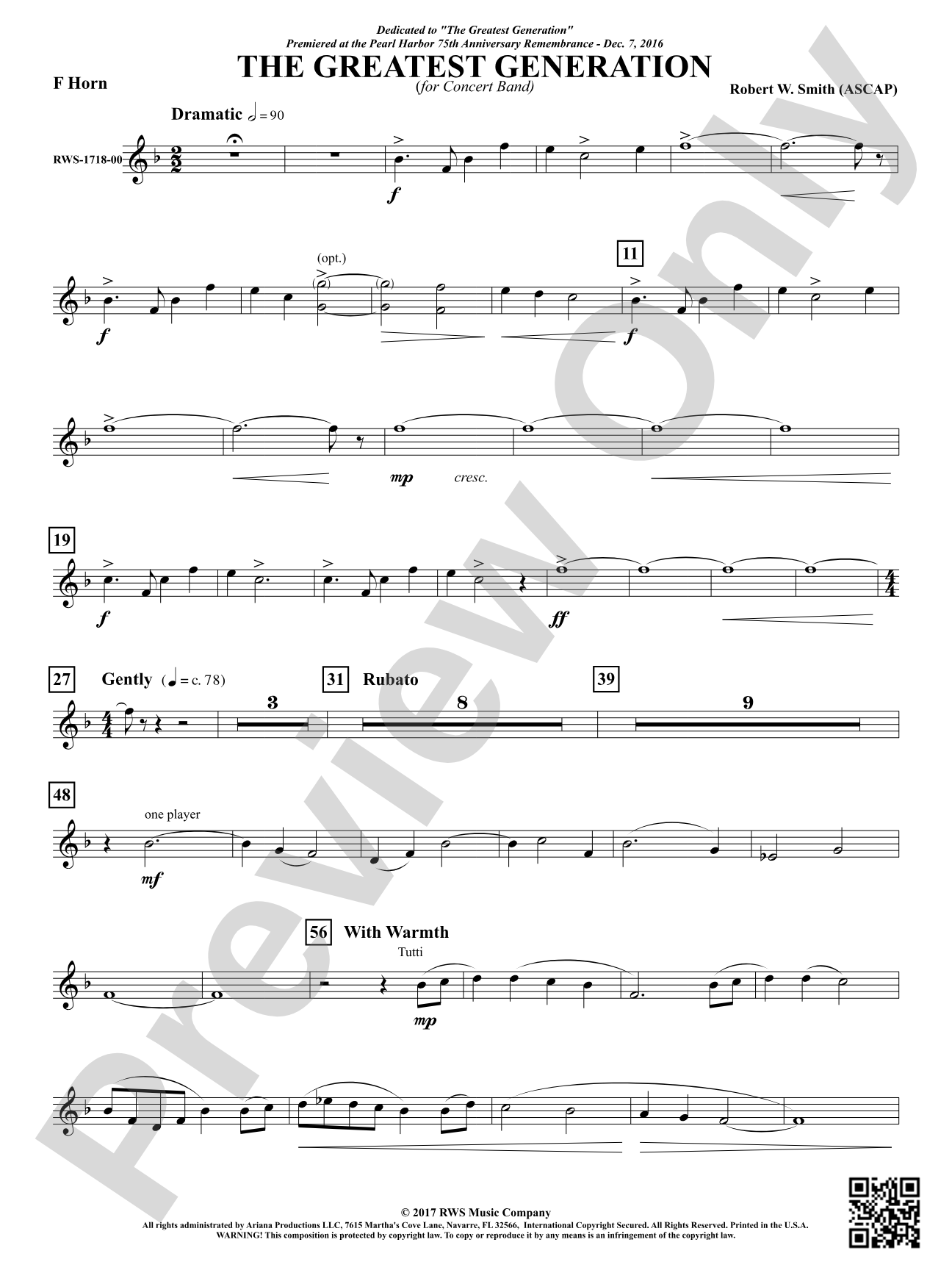 The Greatest Generation - For Concert Band: 1st F Horn