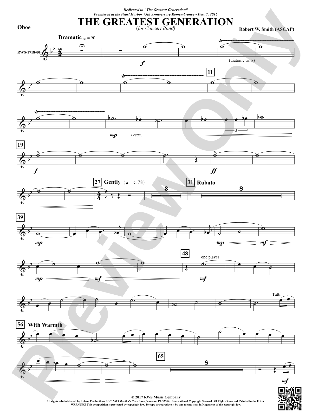 The Greatest Generation - For Concert Band: Oboe