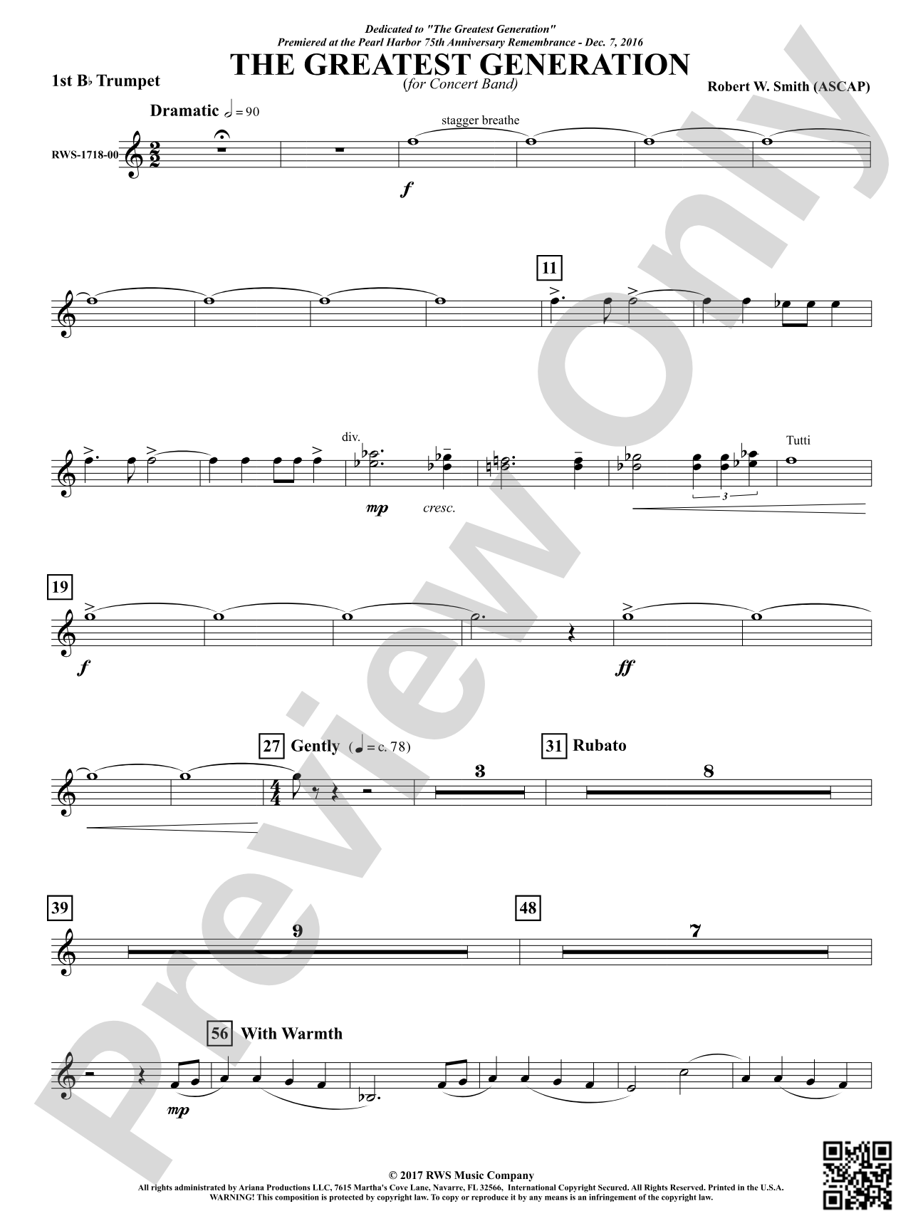 The Greatest Generation - For Concert Band: 1st B-flat Trumpet