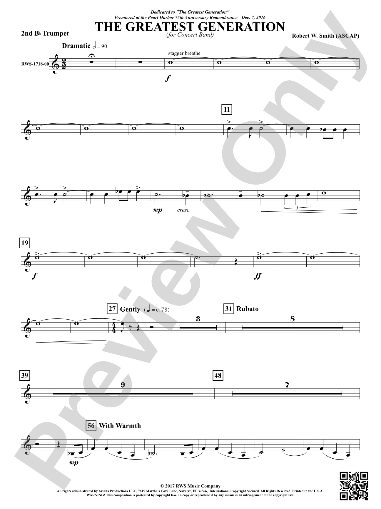 The Greatest Generation - For Concert Band: 2nd B-flat Trumpet