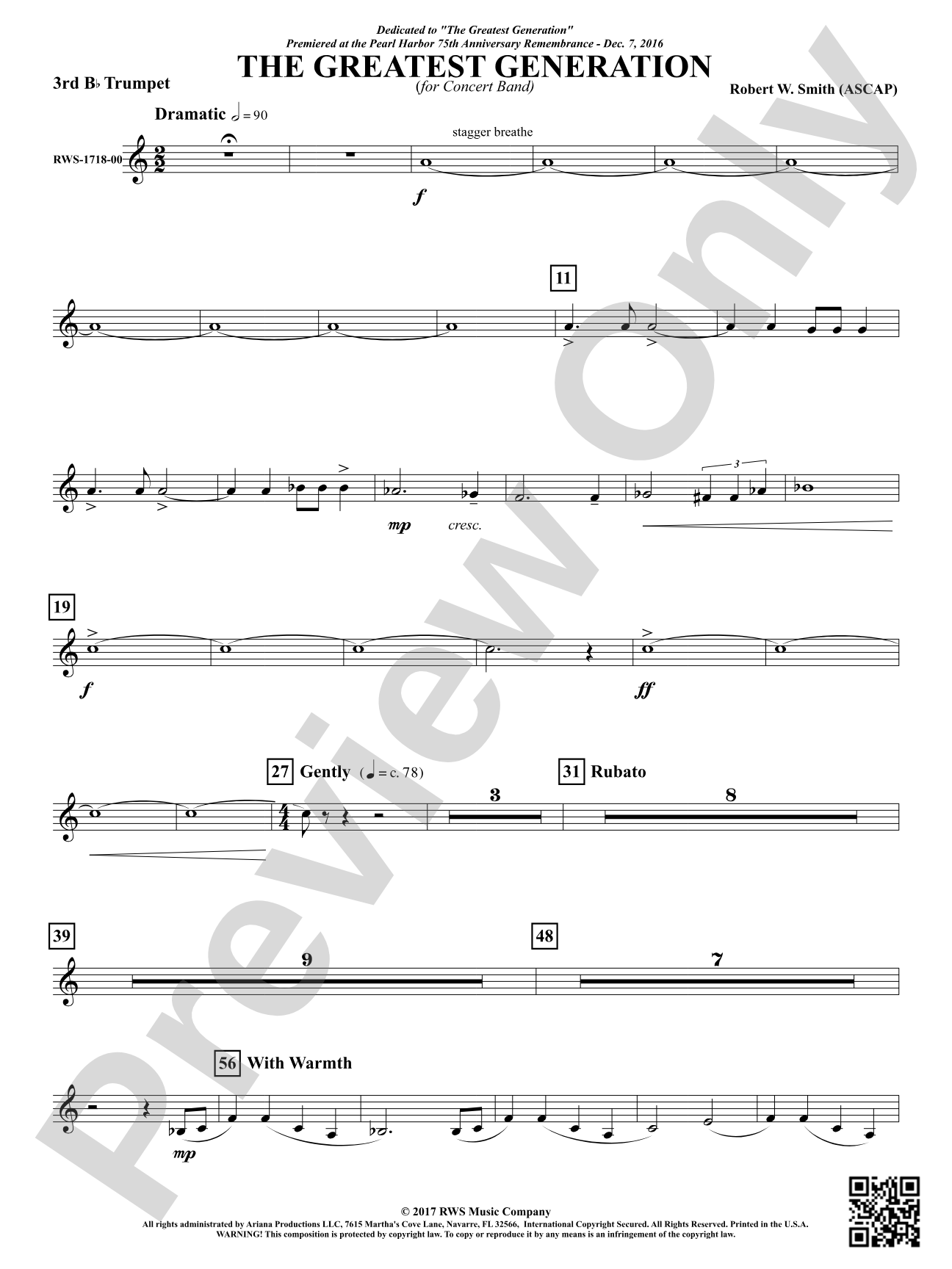 The Greatest Generation - For Concert Band: 3rd B-flat Trumpet