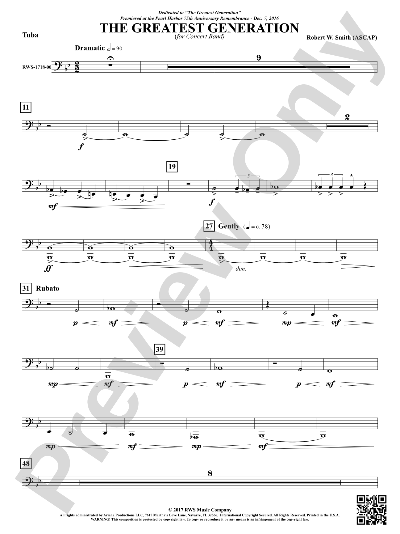 The Greatest Generation - For Concert Band: Tuba