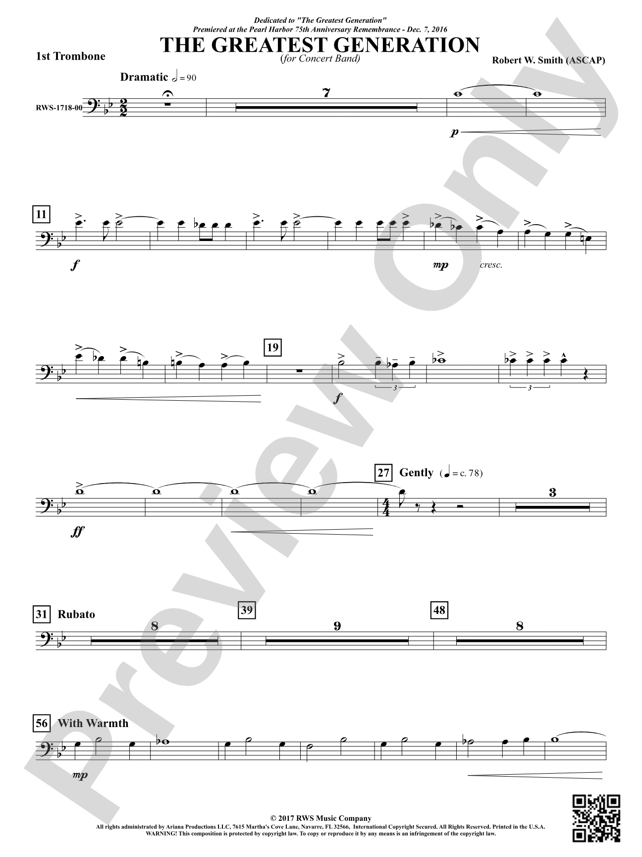 The Greatest Generation - For Concert Band: 1st Trombone