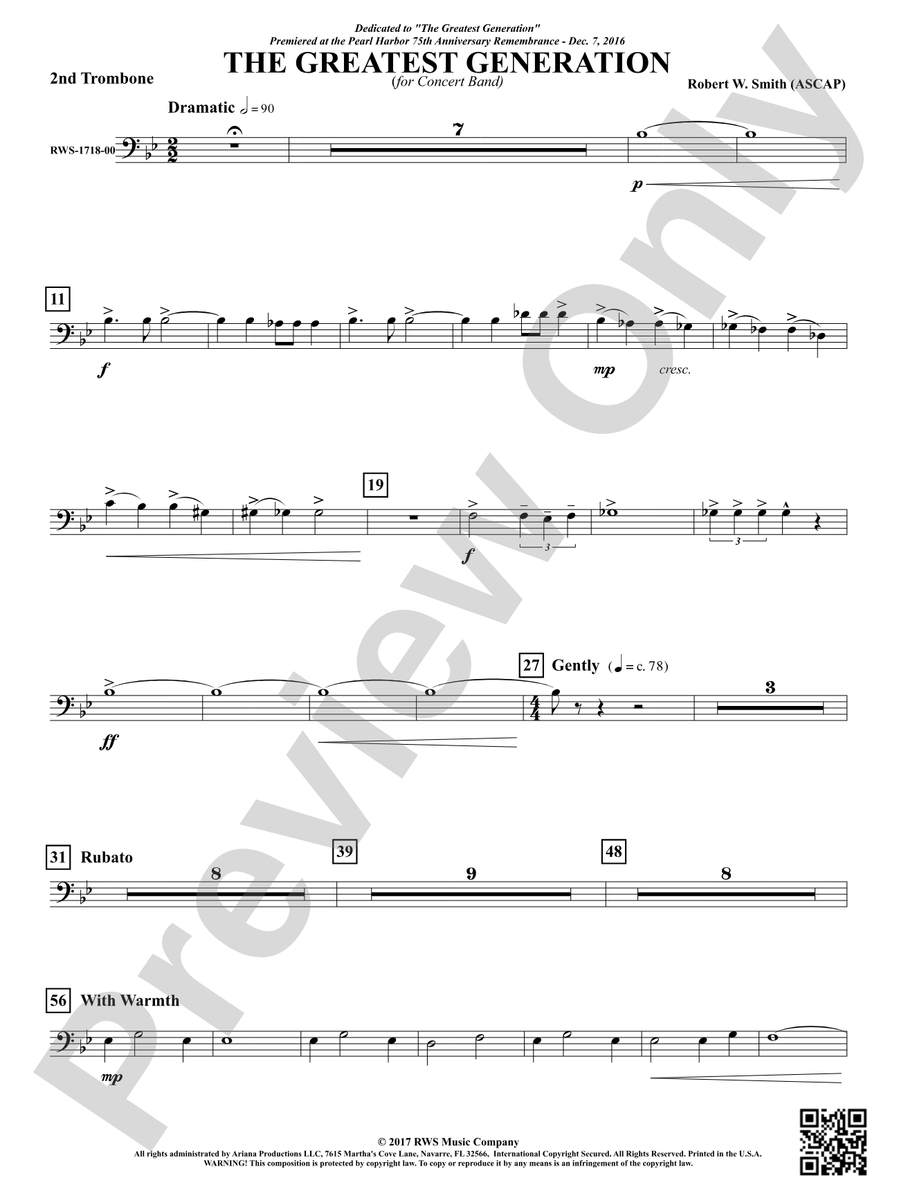 The Greatest Generation - For Concert Band: 2nd Trombone
