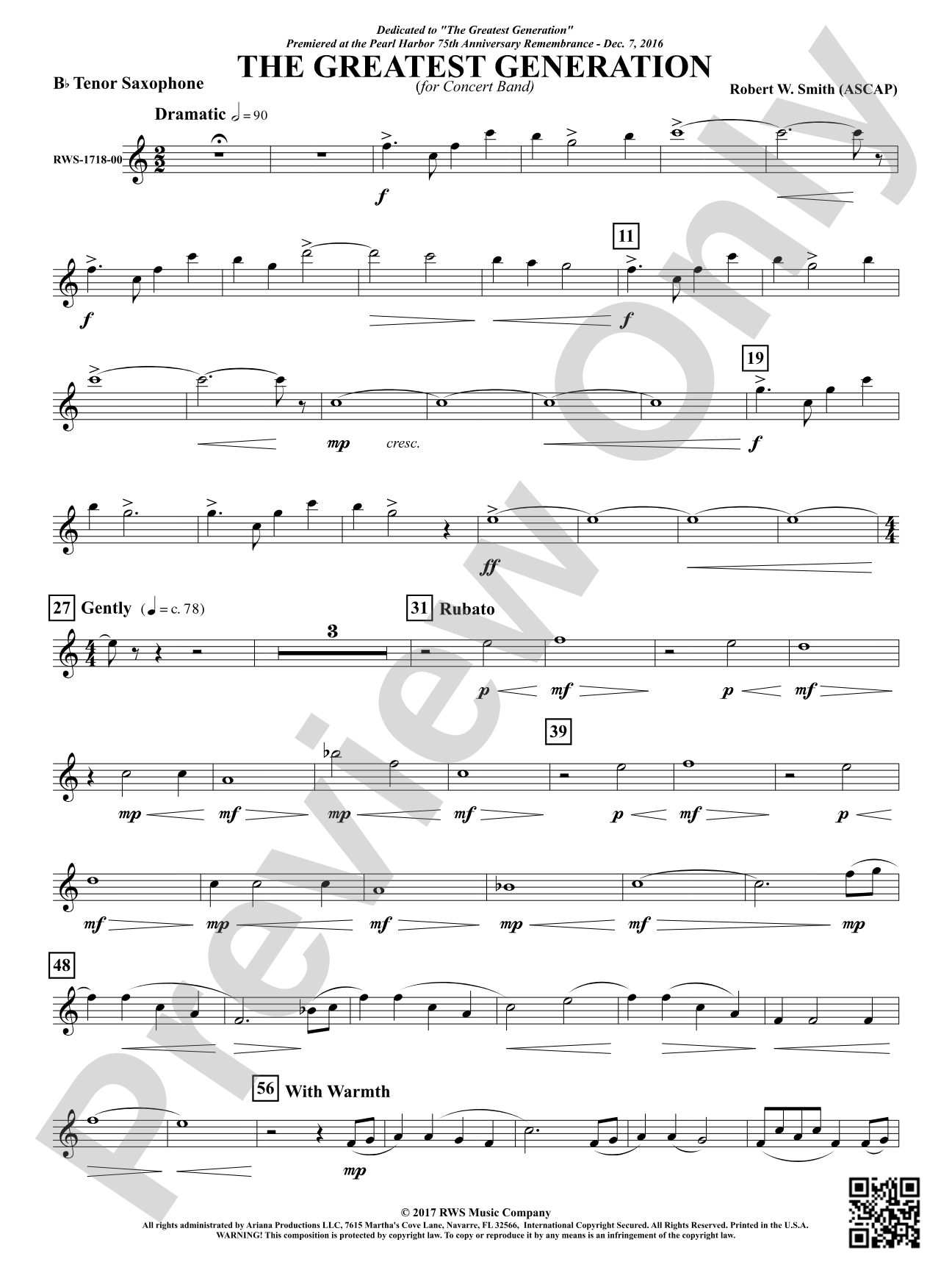 The Greatest Generation - For Concert Band: B-flat Tenor Saxophone