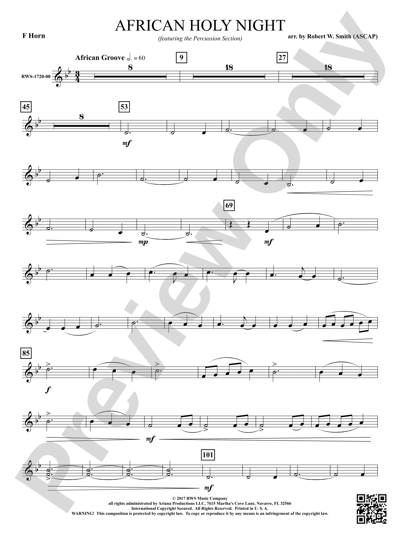 African Holy Night: 1st F Horn