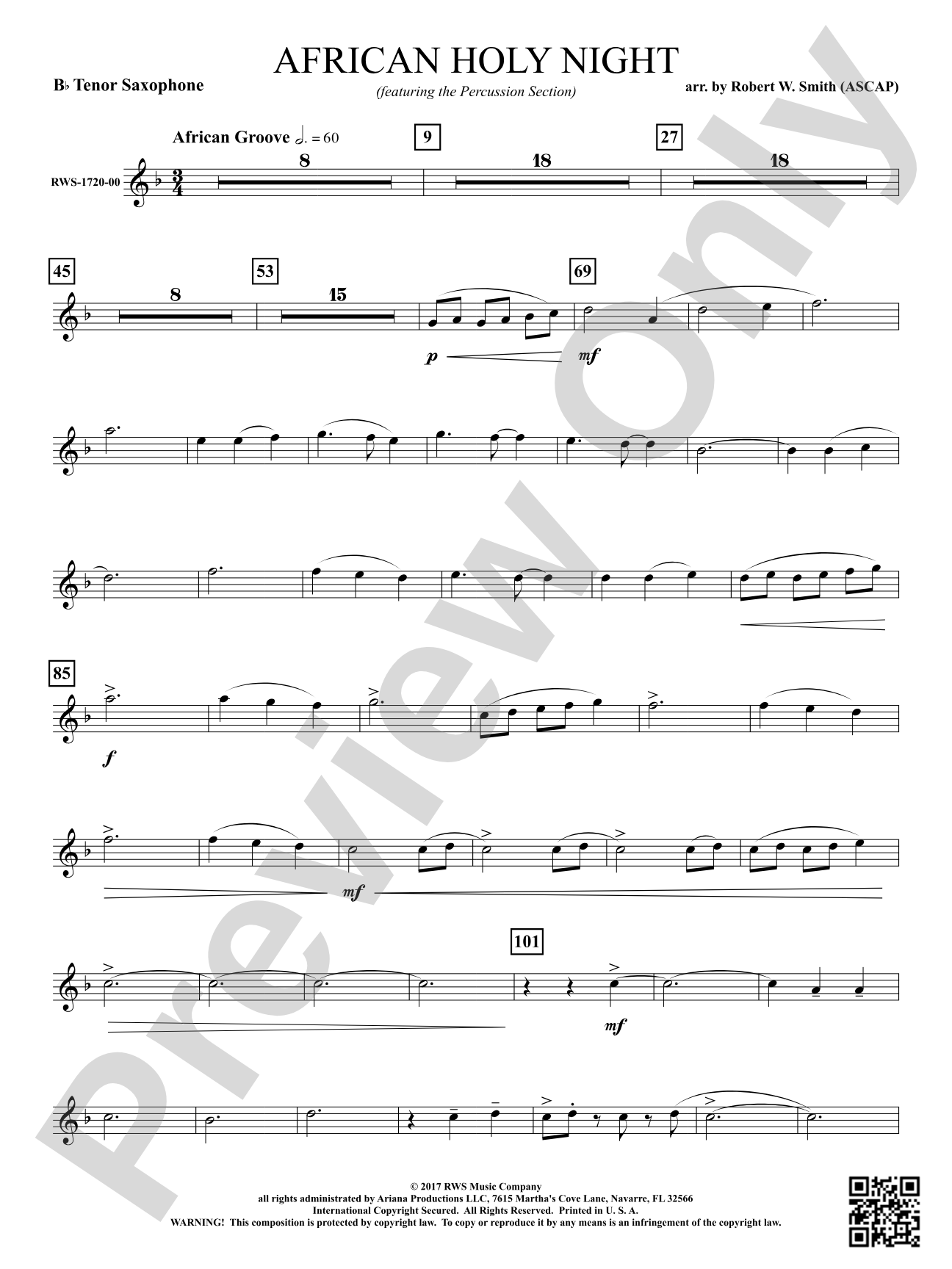 African Holy Night: B-flat Tenor Saxophone