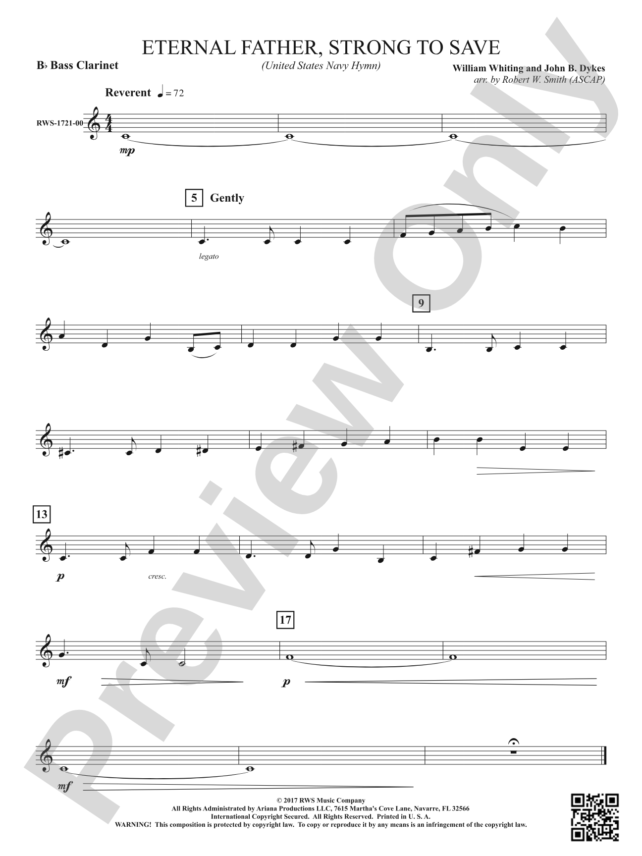 Eternal Father, Strong to Save - United States Navy Hymn: B-flat Bass Clarinet