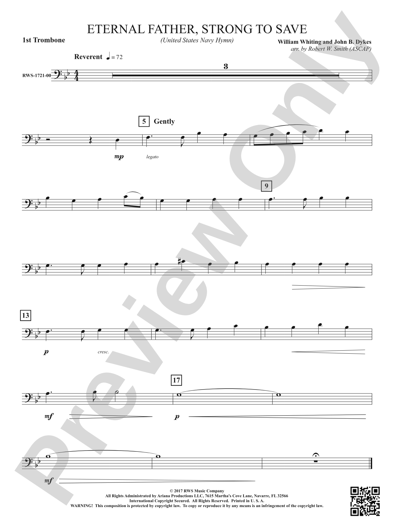 Eternal Father, Strong to Save - United States Navy Hymn: 1st Trombone