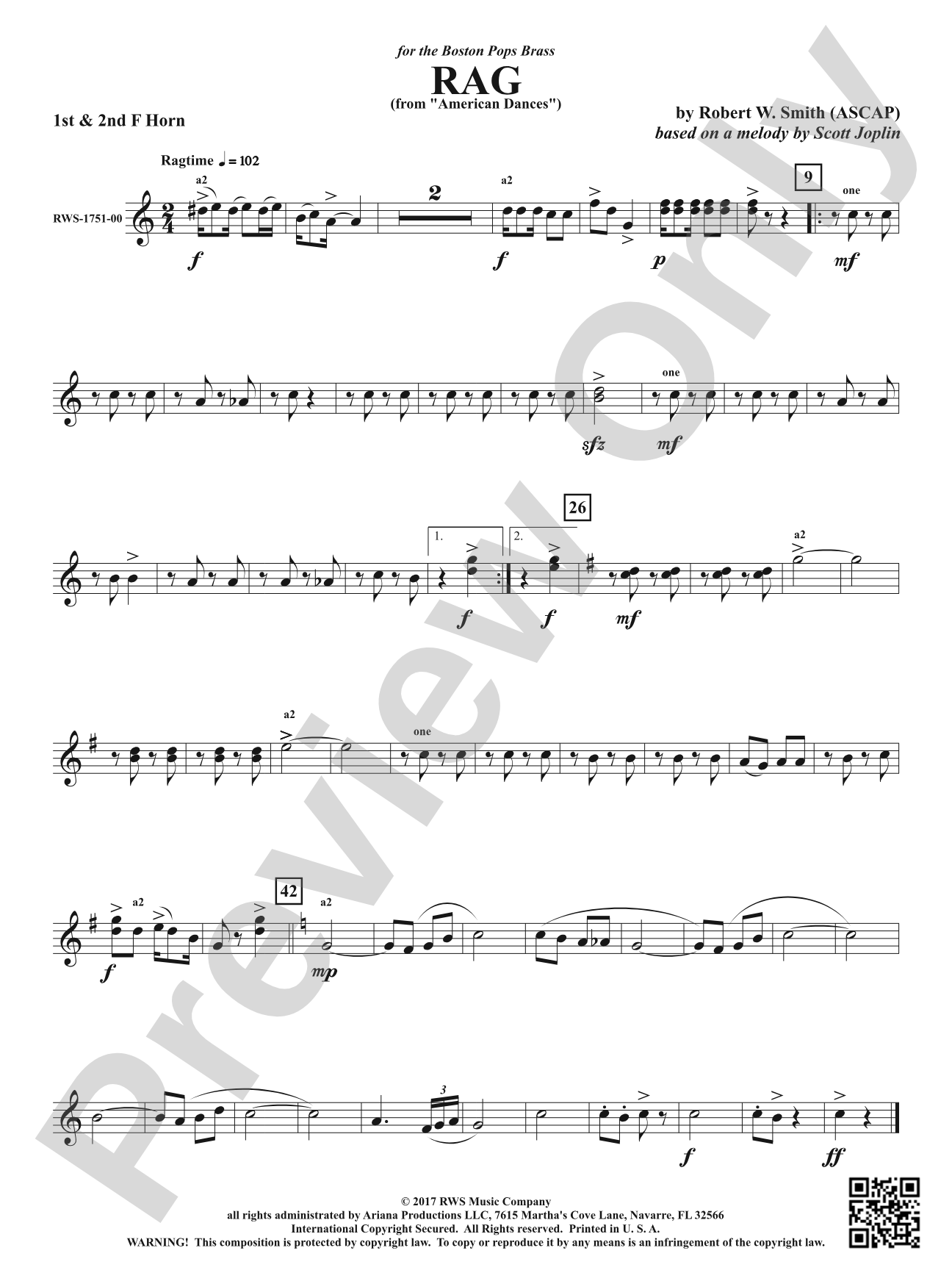 Rag - From <i>American Dances</i>: 1st & 2nd F Horns