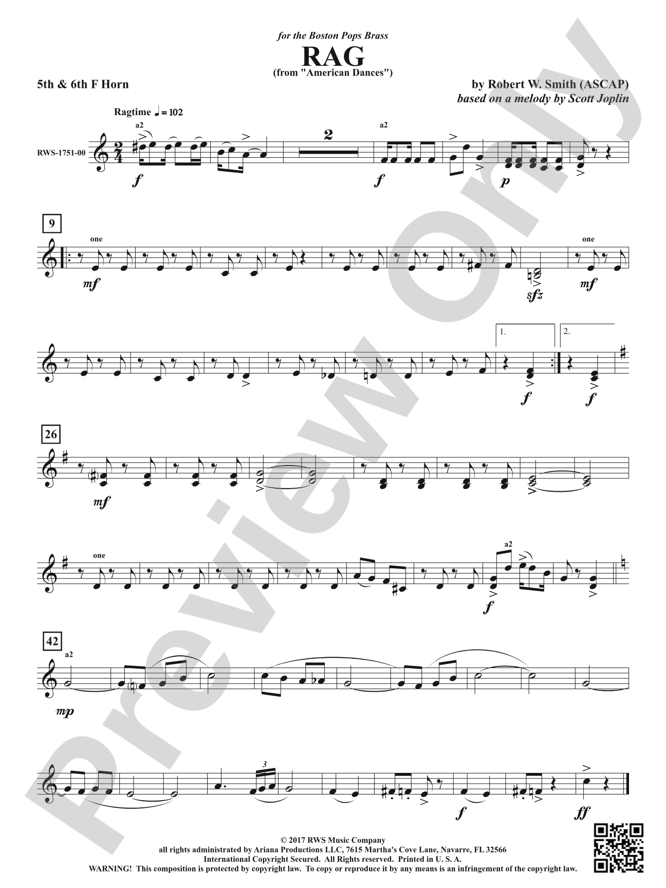 Rag - From <i>American Dances</i>: 5th & 6th F Horns