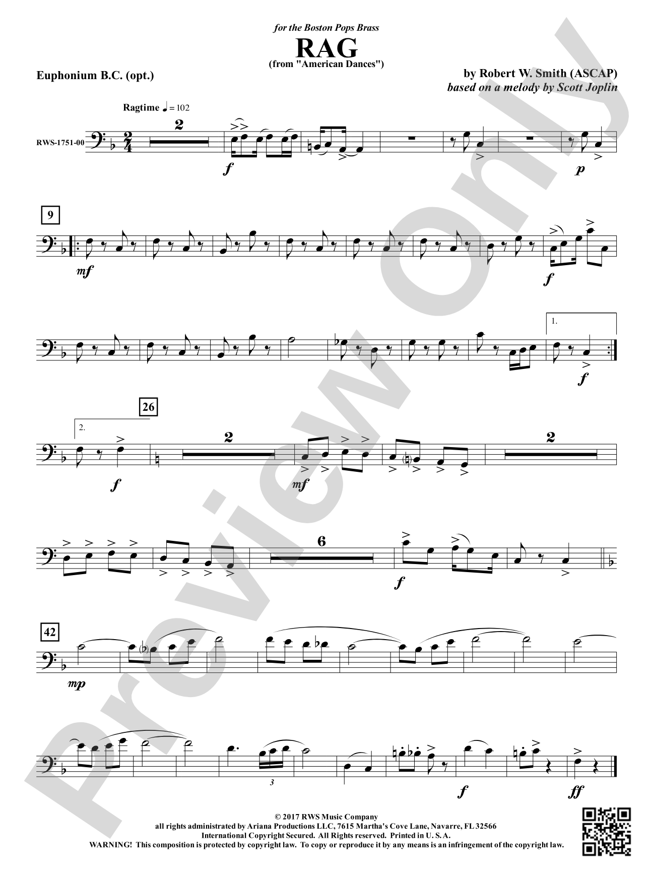 Rag - From <i>American Dances</i>: Optioinal Baritone Bass Clef
