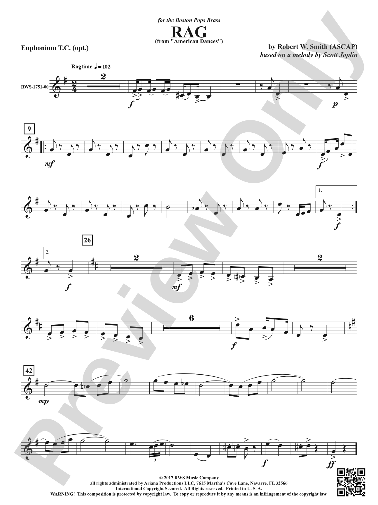 Rag - From <i>American Dances</i>: Optional Baritone T.C. (Tuba Double)