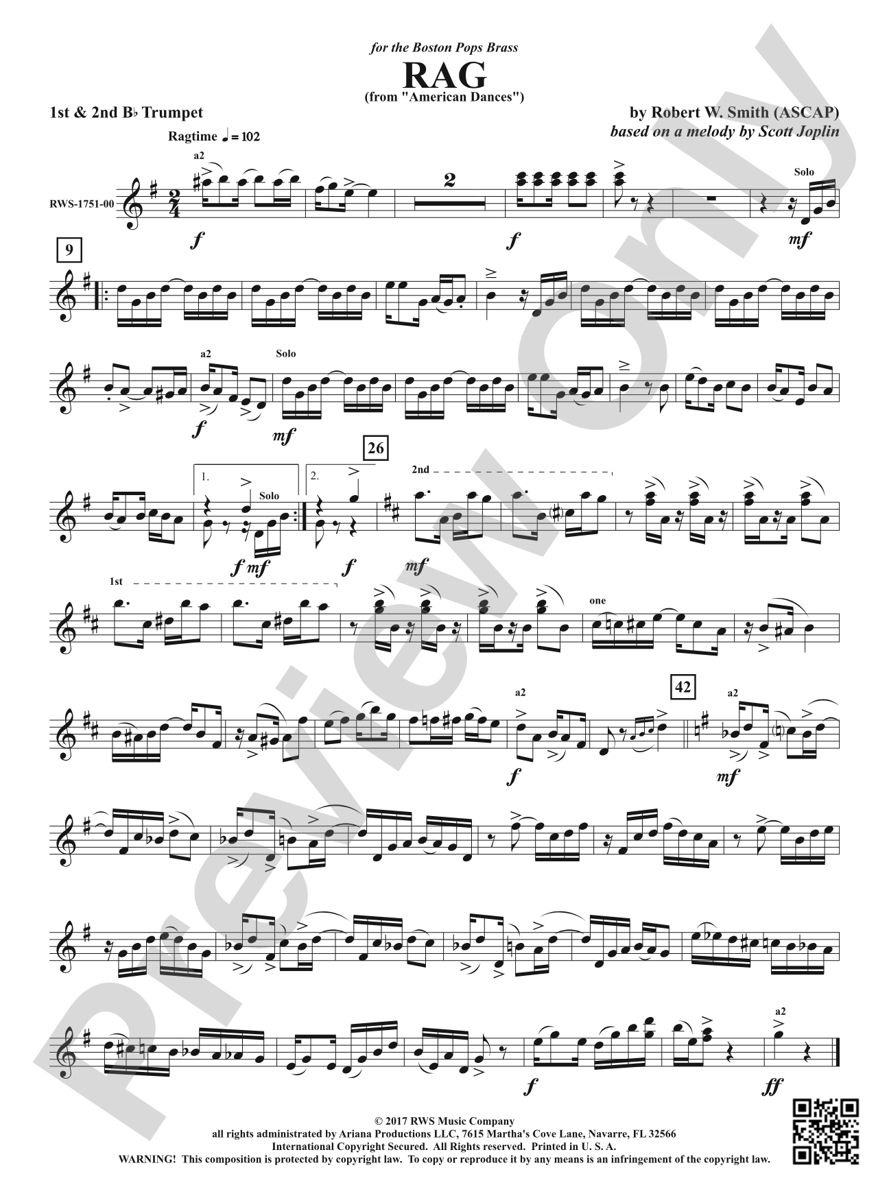 Rag - From <i>American Dances</i>: 1st & 2nd B-flat Trumpets
