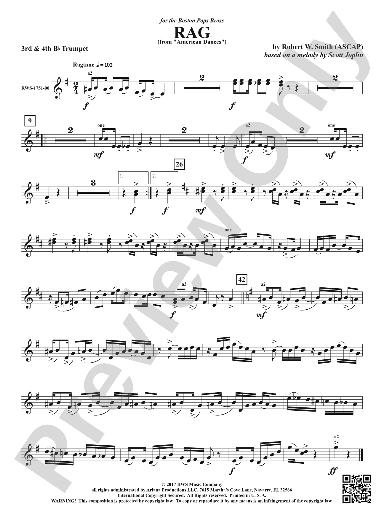 Rag - From <i>American Dances</i>: 3rd & 4th B-flat Trumpets