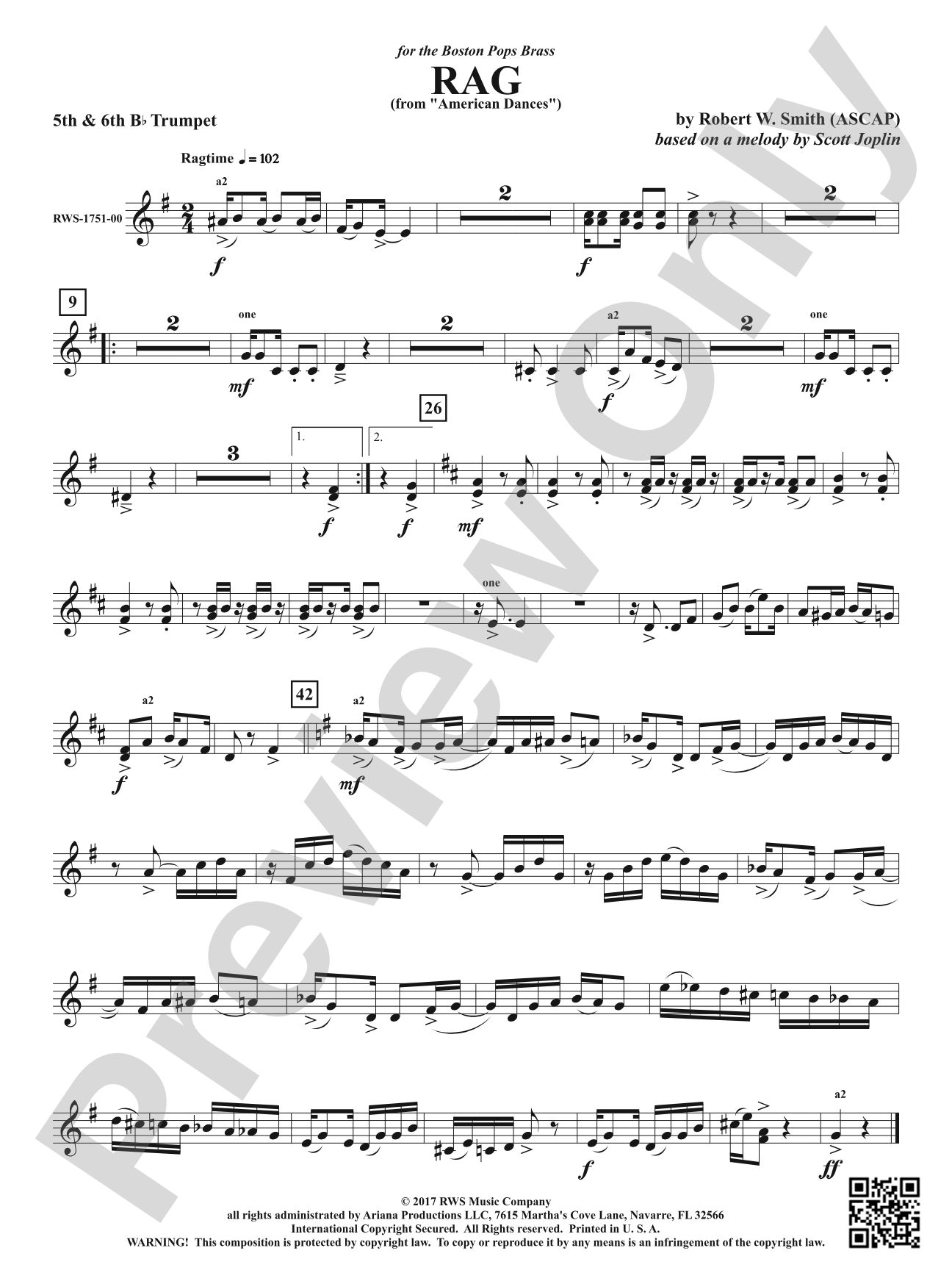 Rag - From <i>American Dances</i>: 5th & 6th B-flat Trumpet