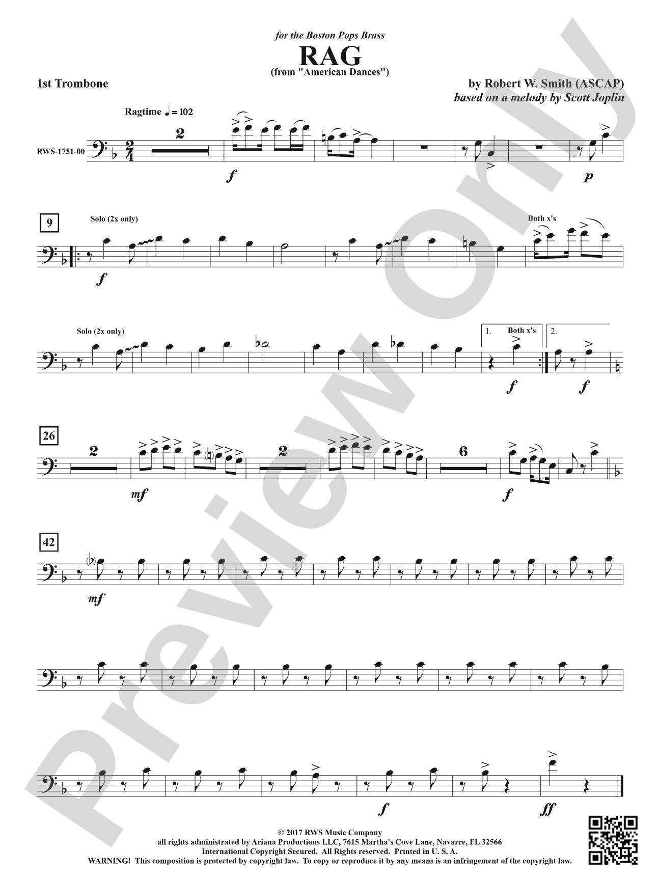 Rag - From <i>American Dances</i>: 1st Trombone