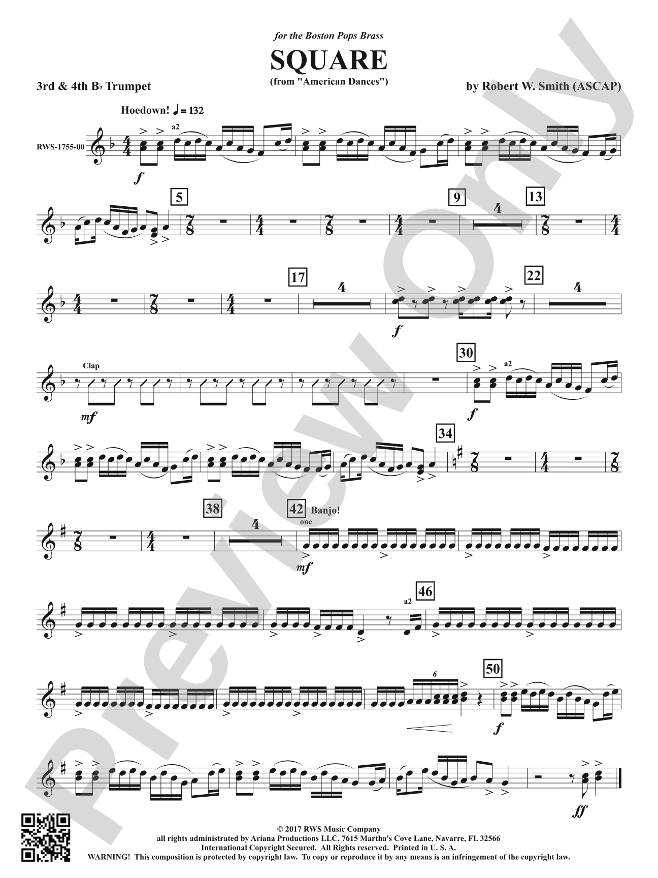 Square - From <i>American Dances</i>: 3rd & 4th B-flat Trumpets