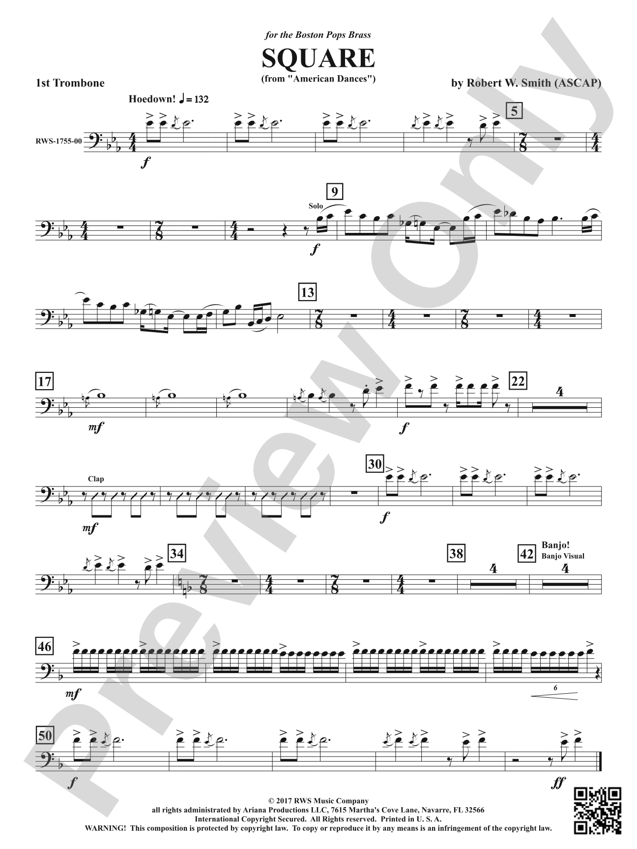 Square - From <i>American Dances</i>: 1st Trombone