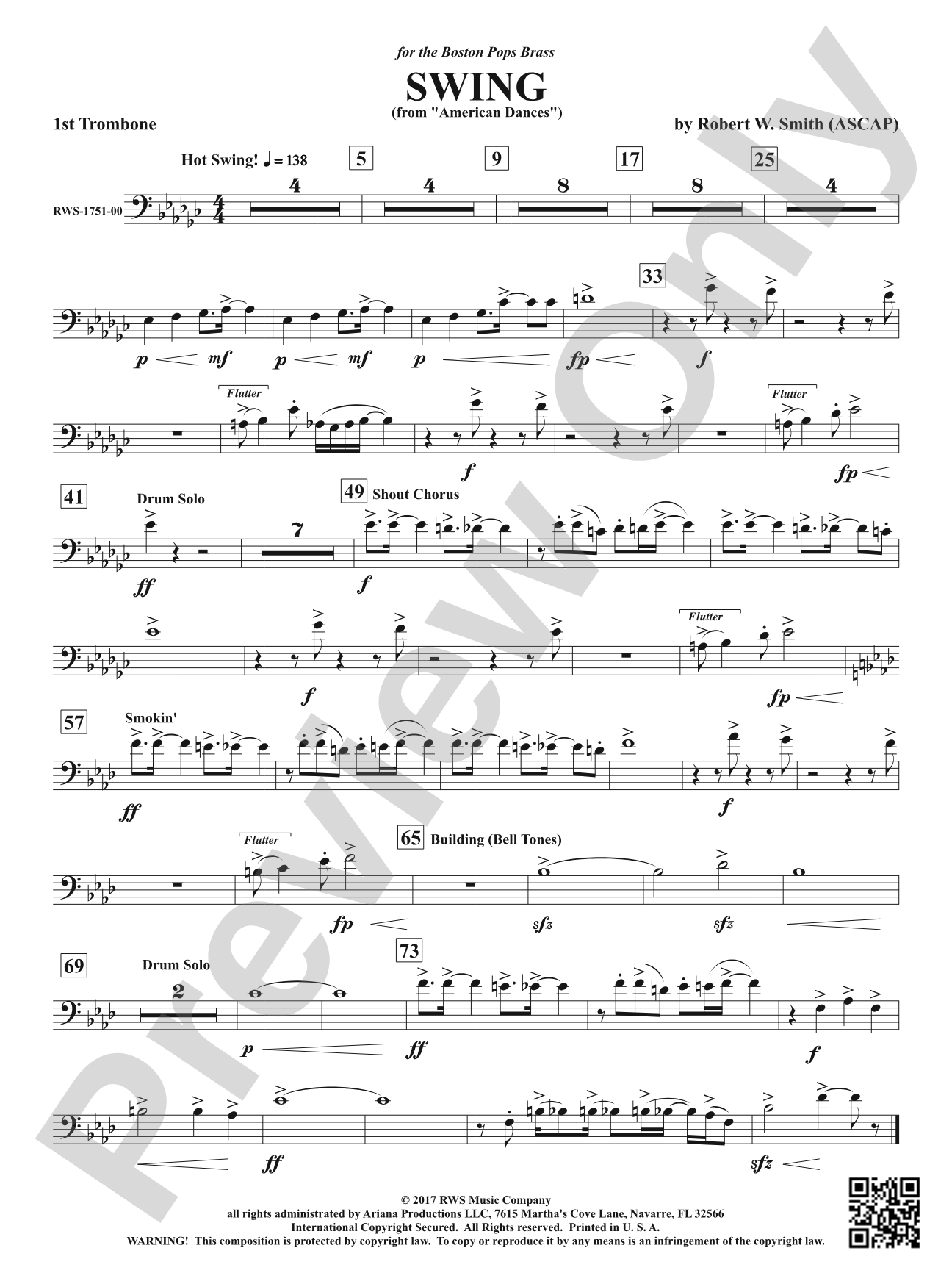 Swing - From <i>American Dances</i>: 1st Trombone