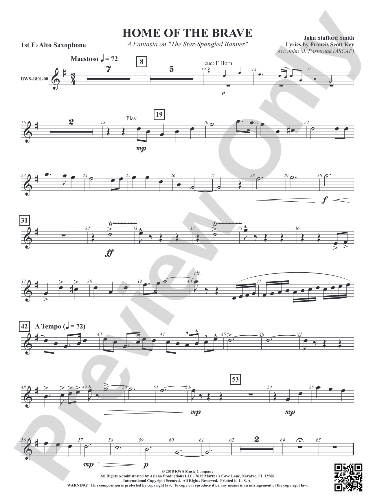 Home of the Brave - A Fantasia on "The Star Spangled Banner": 1st E-flat Alto Saxophone