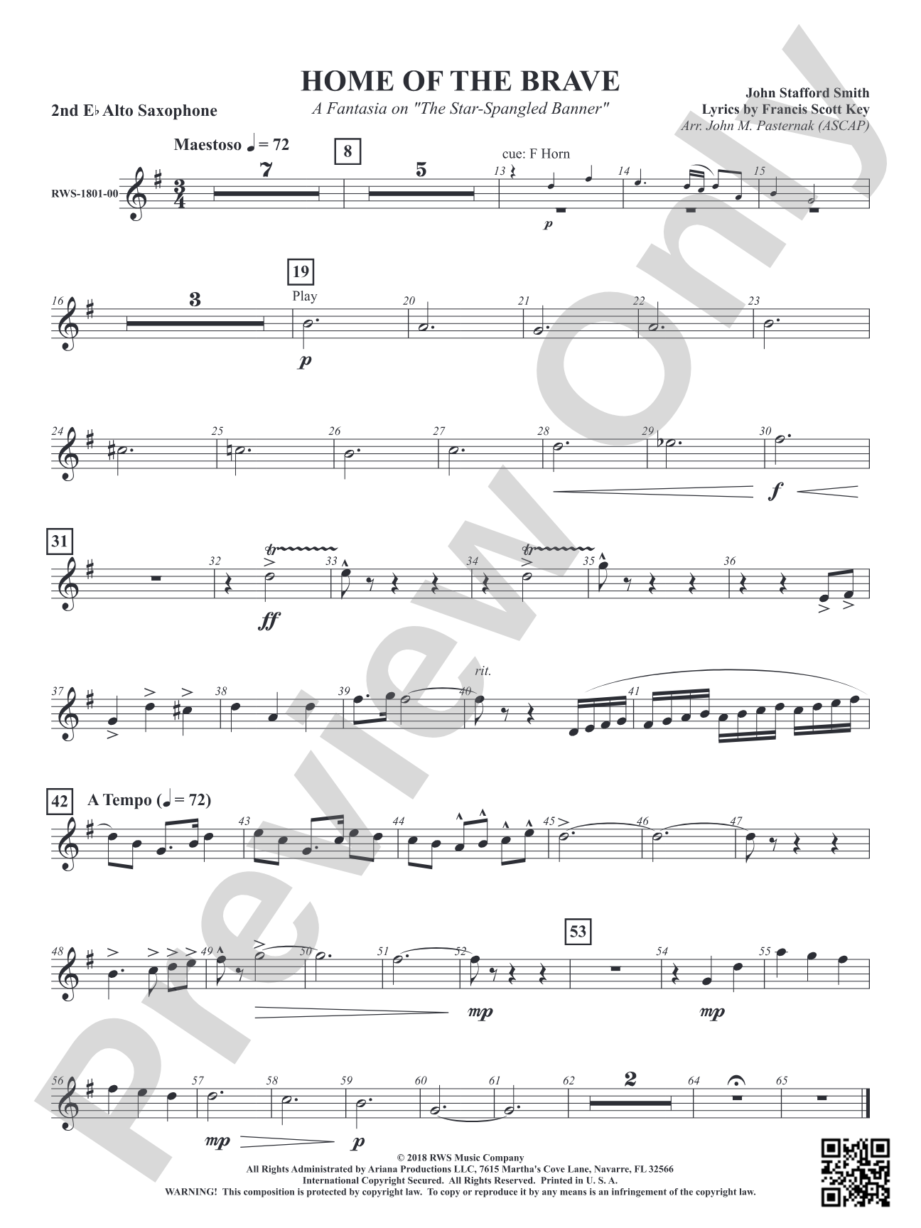 Home of the Brave - A Fantasia on "The Star Spangled Banner": 2nd E-flat Alto Saxophone