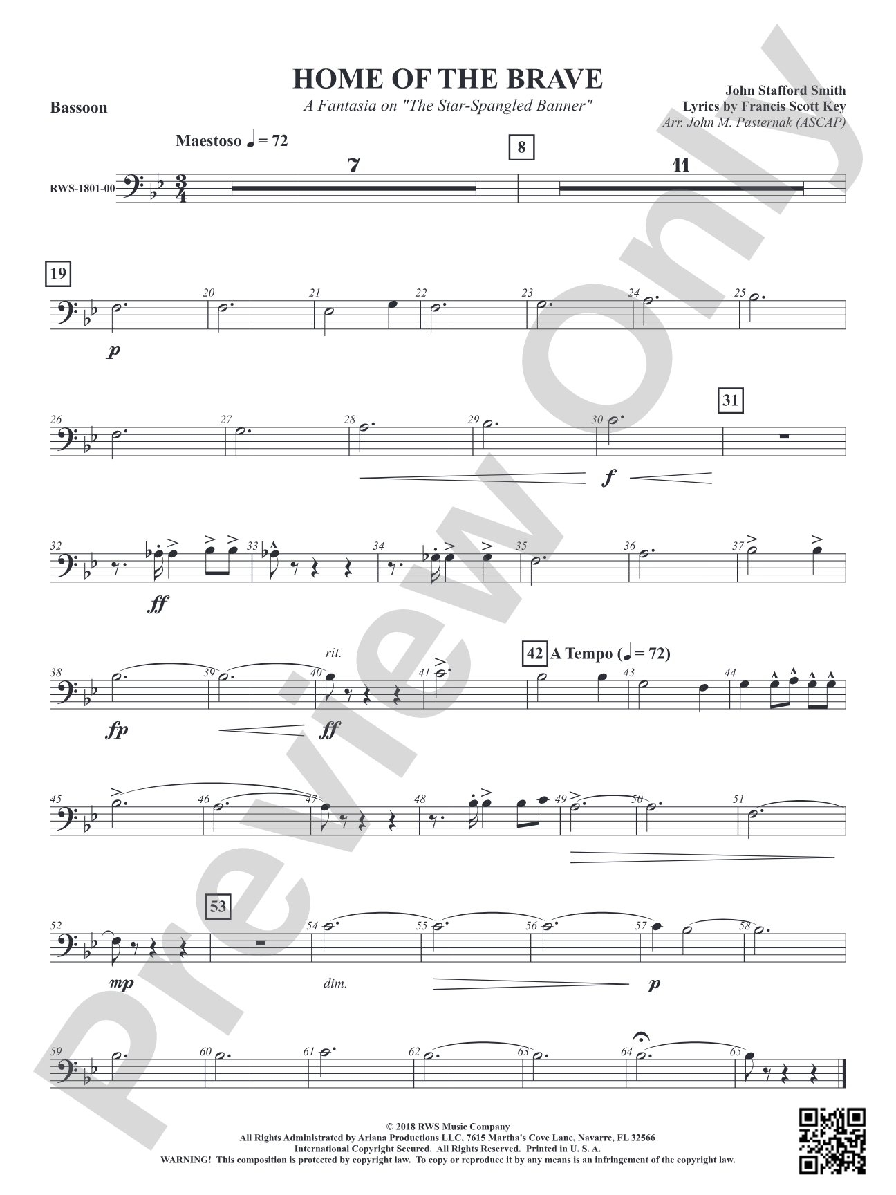 Home of the Brave - A Fantasia on "The Star Spangled Banner": Bassoon