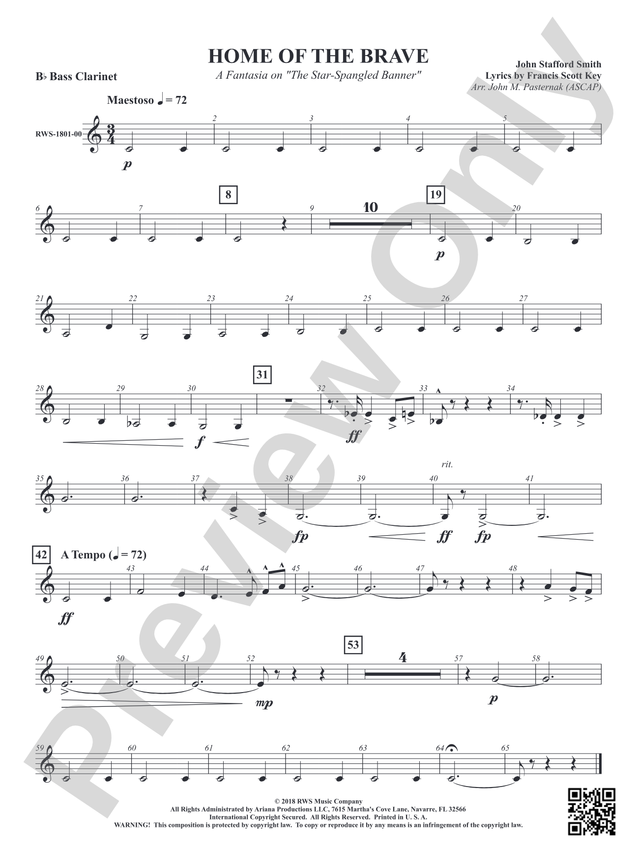 Home of the Brave - A Fantasia on "The Star Spangled Banner": B-flat Bass Clarinet