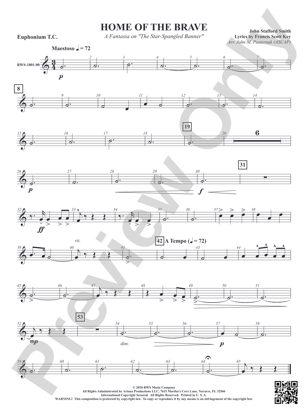 Home of the Brave - A Fantasia on "The Star Spangled Banner": Baritone T.C.