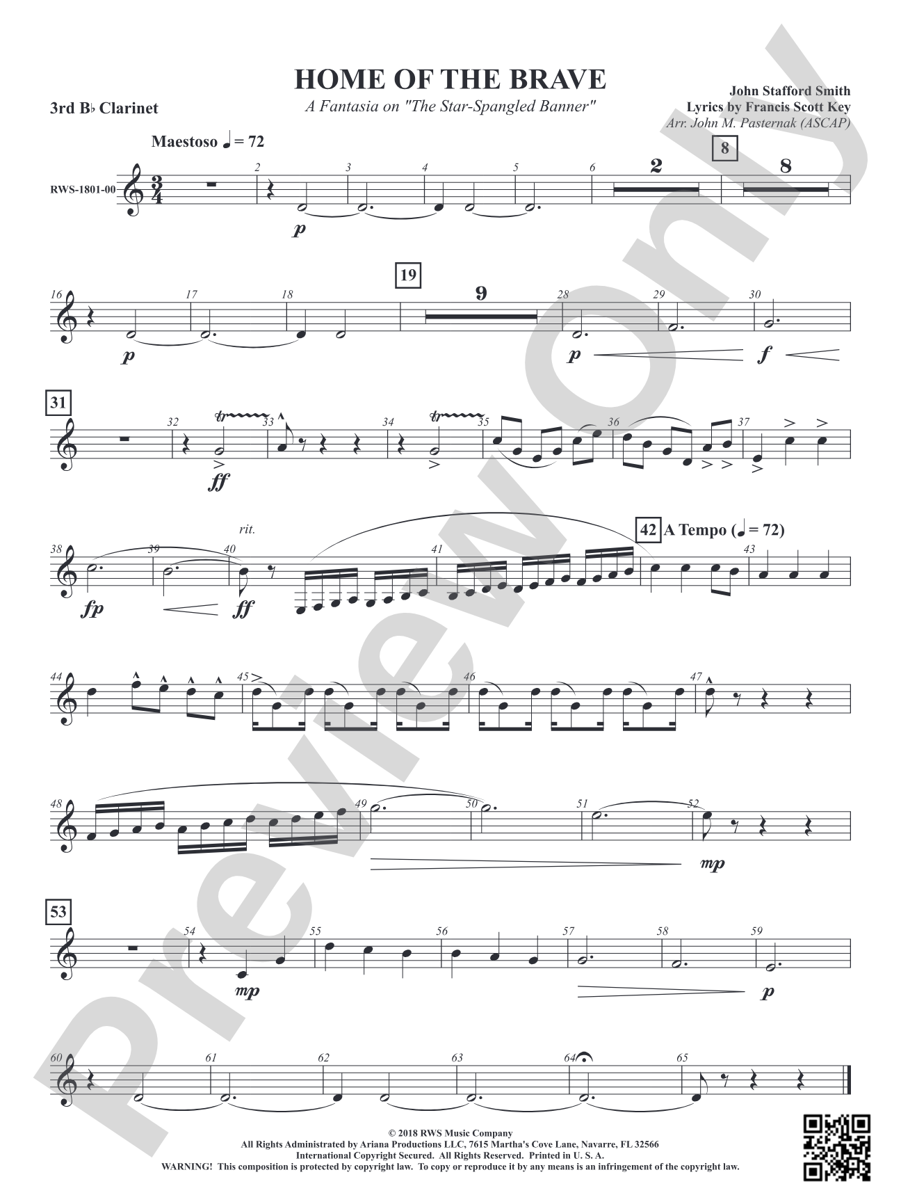 Home of the Brave - A Fantasia on "The Star Spangled Banner": 3rd B-flat Clarinet