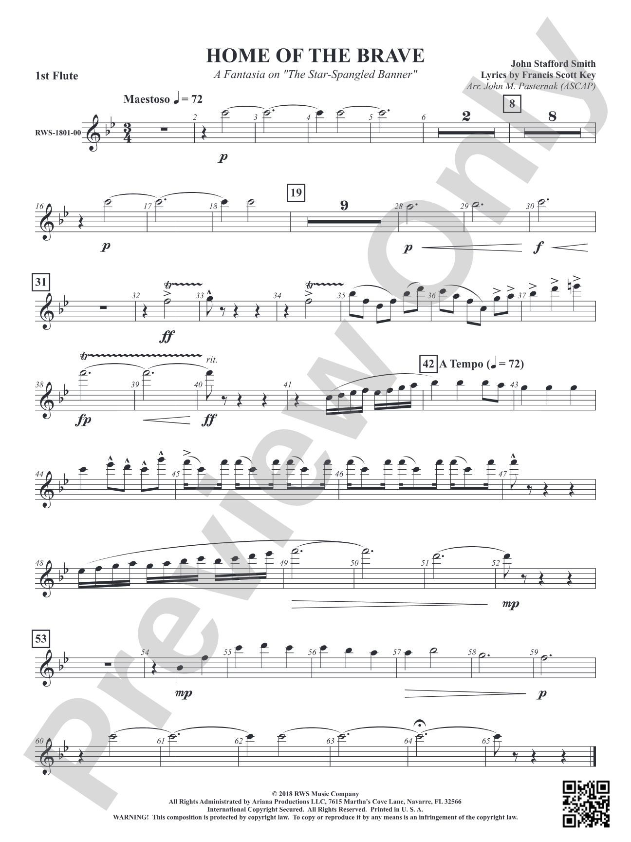 Home of the Brave - A Fantasia on "The Star Spangled Banner": 1st Flute