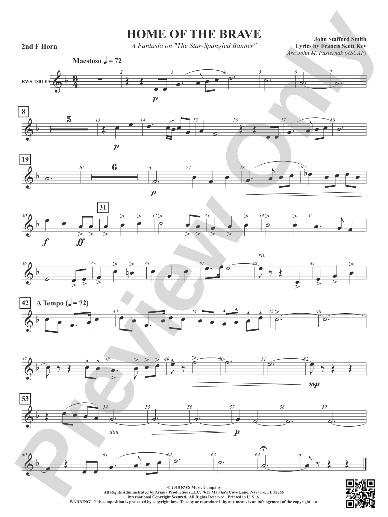 Home of the Brave - A Fantasia on "The Star Spangled Banner": 2nd F Horn