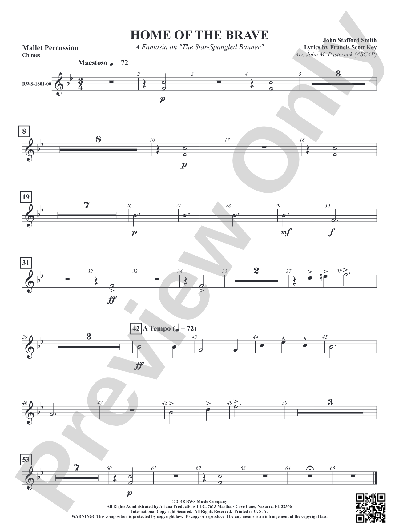 Home of the Brave - A Fantasia on "The Star Spangled Banner": 1st Mallet Percussion
