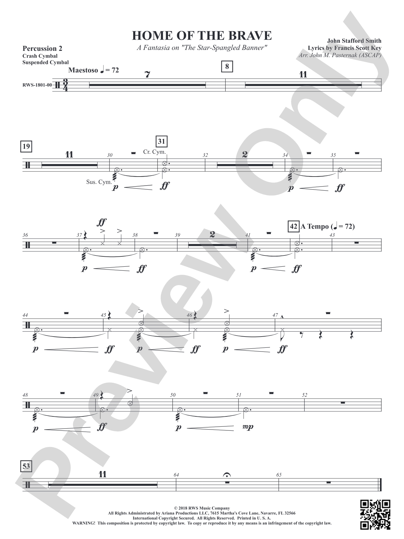 Home of the Brave - A Fantasia on "The Star Spangled Banner": 2nd Percussion